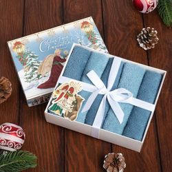 Этель / Ethel / Set of terry towels "Happy New Year and Merry Christmas" 30x30 cm -5 pcs, 100% hl, 340g / m2