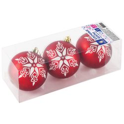 ЗОЛОТАЯ СКАЗКА / Christmas balls with a Star pattern, SET 3 pcs, layer, 8cm, RED, handmade