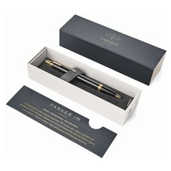 Ballpoint pen PARKER "IM Core Black Lacquer GT" case, black glossy lacquer, gilded details, blue