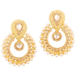Touchstone Indian Bollywood Chandbali Moon Kundan Polki Faux Perlen und Honig Gelb Strass Lange Braut Designer Schmuck Kronleuchter Ohrringe In Goldton Für Frauen