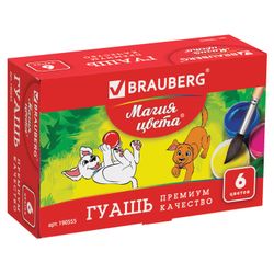 BRAUBERG / Gouache "MAGIC OF COLOR" 6 colors of 20 ml, without brush, cardboard box