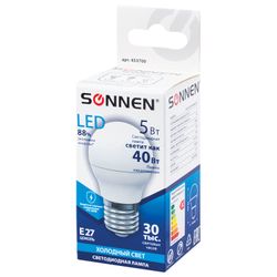 SONNEN / LED lamp 5 (40) W, E27 base, ball, cold white light, LED G45-5W-4000-E27