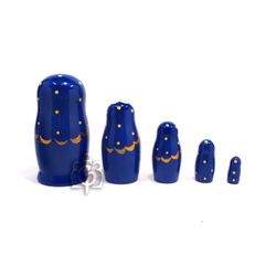 Семеновская роспись / Russian woman - booklet matryoshka, 5 dolls - blue with strawberries