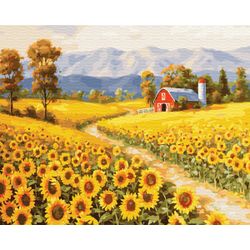 ВанГогВоМне / VanGogVoMne / Paint by number "Farm in sunflowers" 40x50 cm
