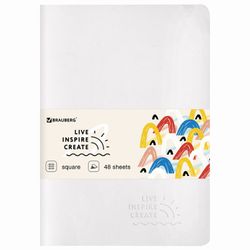 BRAUBERG / Notebook 48 y. checkered cover leatherette SoftTouch, stitching, A5 (147х210mm), WHITE, RAINBOW / 10 pcs.