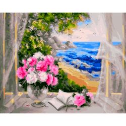 Опт-картина / Painting by numbers 40x50 Flowers and sea