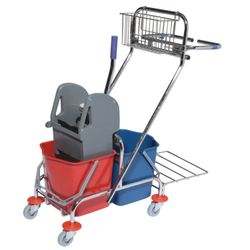 Cleaning trolley BRABIX, 2 removable buckets 20 l, mechanical spinning, basket, bag holder, pallet