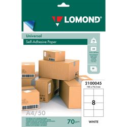105х74 label, self-adhesive,3 mm, 8 labels, white, 70 g/m2, 50 sheets, LOMOND