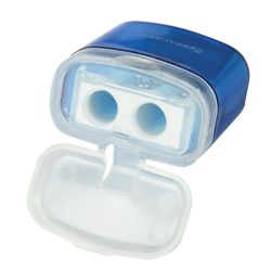 Sharpener BRAUBERG "Chief" container, plastic, rectangular, 2 holes, with lid, assorted