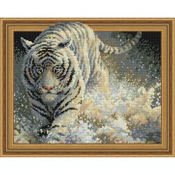 Опт-картина / Mosaico de diamante 3D 40x50, strass redondo Tigre branco