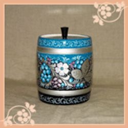 Painted barrel - blue painting on silver