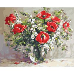 Опт-картина / Sayılara göre boyama 40x50 haşhaşlı buket