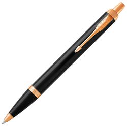 Ballpoint pen PARKER "IM Core Black Lacquer GT" case, black glossy lacquer, gilded details, blue