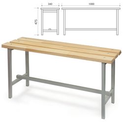 Locker room bench, 1000 x340 x475 mm, metal grey frame, tree seat