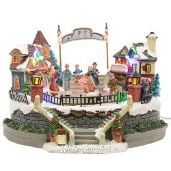 Kaemingk / Composizione luminosa Ballando su una pista di pattinaggio a ChristmasVille 27 * 25 cm, con movimento e musica