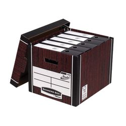 The box is archival (285х385х325 mm), with lid, corrugated, FELLOWES (BANKERS BOX) "Woodgrain"