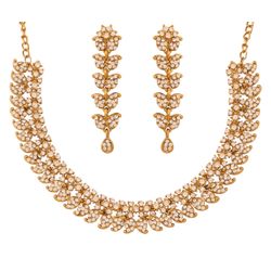 Touchstone Antik Finish Vergoldet Indische Bollywood Weiße Strasssteine Schmuck Halskette Set Für Frauen