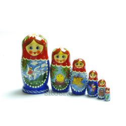 Семеновская роспись / Russian woman - booklet matryoshka, 6 dolls - booklet No. 14