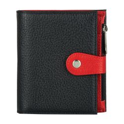 Purse women's FABULA, 110х130 mm, genuine leather, button, black with red