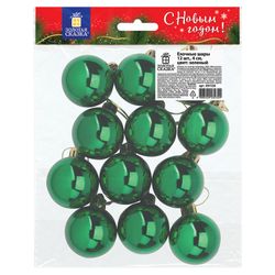 ЗОЛОТАЯ СКАЗКА / Christmas tree balls SET 12 pcs., Plastic, 4 cm, GREEN, gloss, euro hanger