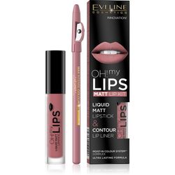 Matte lipstick No. 07 series oh my lips; 4.5 ml + eyeshadows 24 lip-sweet lips the max intense colour - set of 7, Eveline