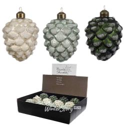 Kaemingk / Un set di decorazioni per l'albero di Natale in vetro Pigne Innevate 10 cm, 12 pz