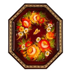 Сувениры из Н.Тагила / Souvenirs from N. Tagil / Tray "Octagonal. Flowers with a moth", 30x25 cm