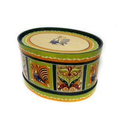 Беломорские узоры / Wooden box with lid "green Rakulskaya painting" oval 20.5 cm