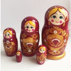 Хохлома Оптом / Matryoshka "Golden flower" 5 dolls