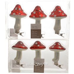Kaemingk / Christmas decoration Mushrooms-Amanita 9 cm, 3 pcs, glass, clip