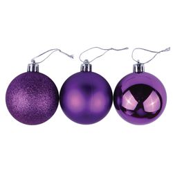 ЗОЛОТАЯ СКАЗКА / Christmas balls SET 6 pieces, plastic, 8 cm, PURPLE (gloss, matte, glitter)