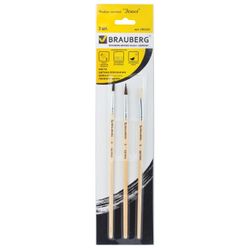 BRAUBERG brushes, set of 3 PCs (round squirrel No. 3, pony round No. 4, bristle flat No. 6), blister