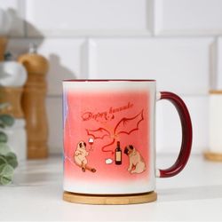 Дарим Красиво / Presenting Nicely / Mug "I do not hold evil. I hold a vinishko", the handle and rim of burgundy, with drawing