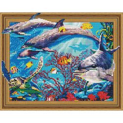 Опт-картина / Mosaico de diamantes 3D 40x50, strass redondos Golfinhos