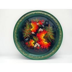 Сувениры из Н.Тагила / Quà lưu niệm từ N. Tagil / Khay "Rowan trên nền xanh", 17cm