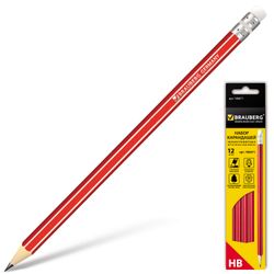 BRAUBERG chernografitnye pencils SET of 12 PCs., "ZTX", HB, with eraser, red barrel, carton