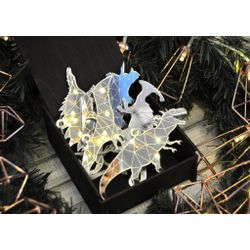 Ленивые Бобры / Lazy Beavers / Set of mirror Christmas tree decorations "Dinosaurs" in a gift box