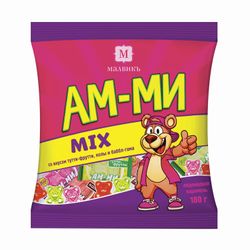 MALVIK / Candy-caramel "Am-mi", candy, mini, assorted tutti-frutti / bubble-gum / cola, 180 g, bag