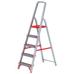 NEW HEIGHT / Aluminum step ladder 5 WIDE STEPS 13 cm, platform 1.1 m, load 225 kg, weight 5.1 kg