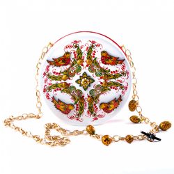 Золотая Хохлома / Round bag "Drum" with overlaid elements