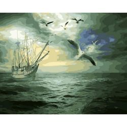Опт-картина / 数字绘画 40x50 帆船和海鸥