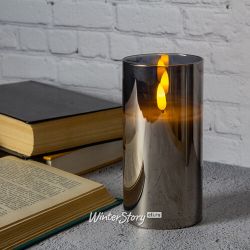 Kaemingk / LED candle in a bulb with a live flame Audrey 15 cm in a graphite glass, battery operated