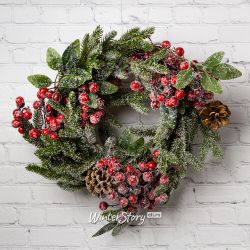 Kaemingk / Schneebedeckter Kranz Beerennadeln 40 cm, MOLD 100%