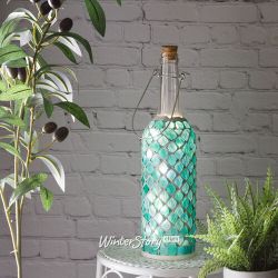 Kaemingk / Greek Turquoise Bottle Light 30 cm Battery Operated Glass