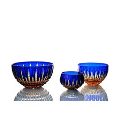 Гусевской Хрустальный завод / Crystal vase for table "Eugene" small blue with amber edge