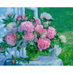 Опт-картина / Khảm kim cương, 40x50, thạch vuông Peonies