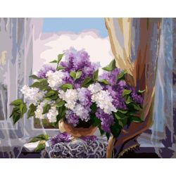 Опт-картина / Malen nach Zahlen 40x50 Flieder am Fenster