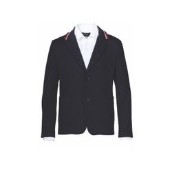 Jacket knitted in black with decorative elements on the two buttons for a boy