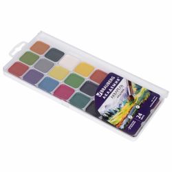 Watercolor BRAUBERG ACADEMY 24 colors, honey, square cuvettes, plastic pencil case