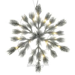 Kaemingk / Bông tuyết lá kim với bóng đèn Aurora 39 cm tuyết phủ lấp lánh, 20 bóng đèn LED màu trắng ấm, CAST 100%